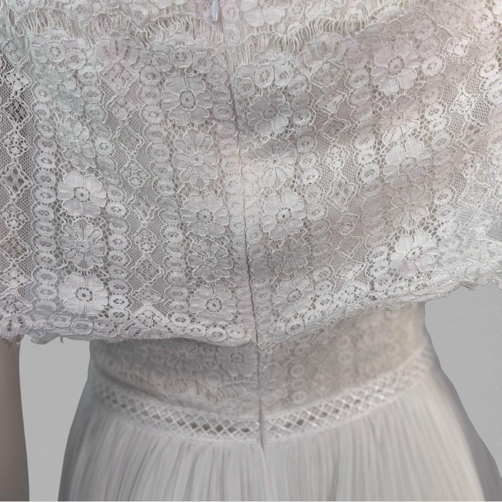 Vintage 1970s White Lace Bodice & Cape Collar Dress w/ Sheer Overlay Boho - Picture 14 of 14